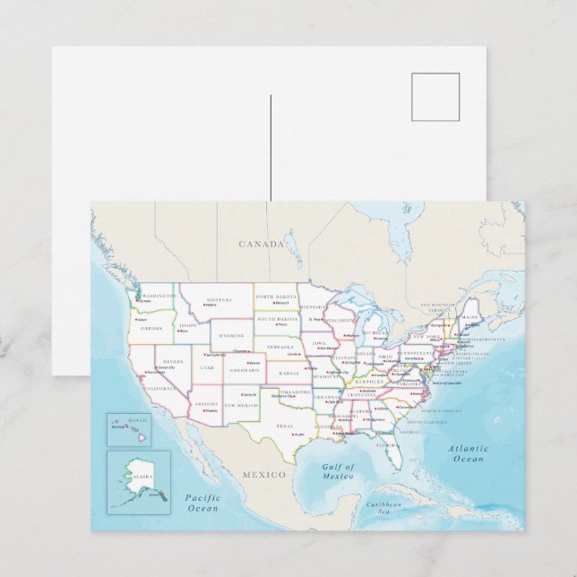 Digital political map of the United States. Postcard (Front/Back)