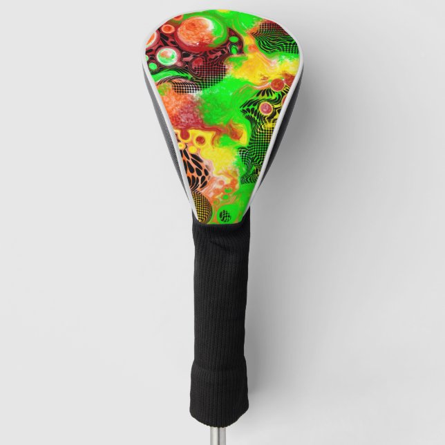 Digital Pour Painting Autumn Colours Fluid Art Golf Head Cover (Front)