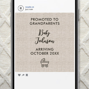 Digital Promoted to Grandparents Linen Minimalist Announcement