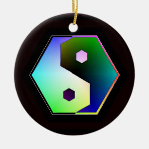 Digital Rainbow Yin Yang Ceramic Tree Decoration