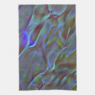Digital rock in satin shade of burnt blue green tea towel