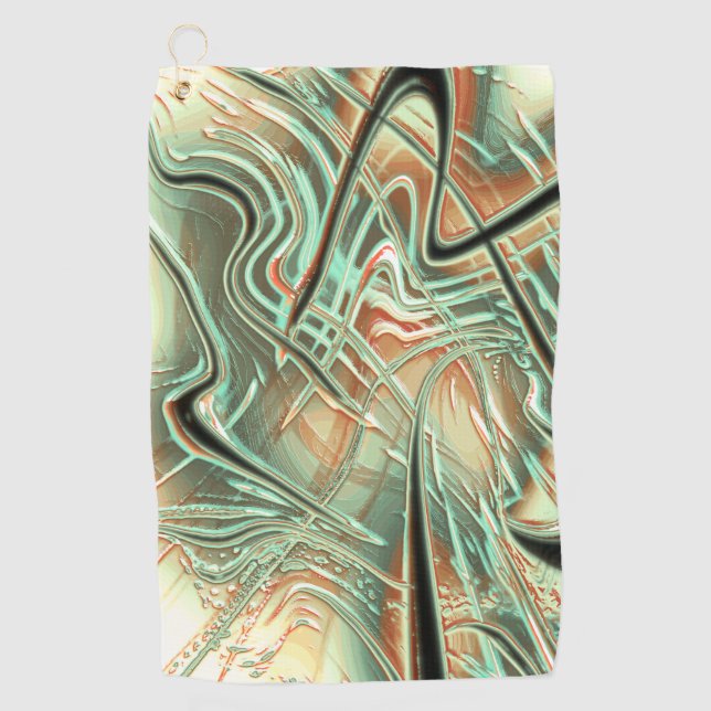 Digital rough wavy strokes on pale orange to green golf towel (Front)