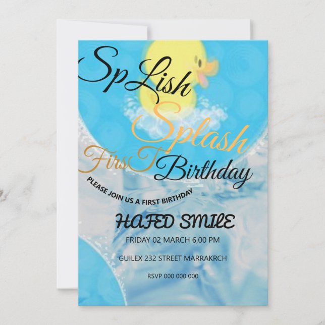 Digital Rubber Ducky Themed Birthday Invitation, B Invitation (Front)