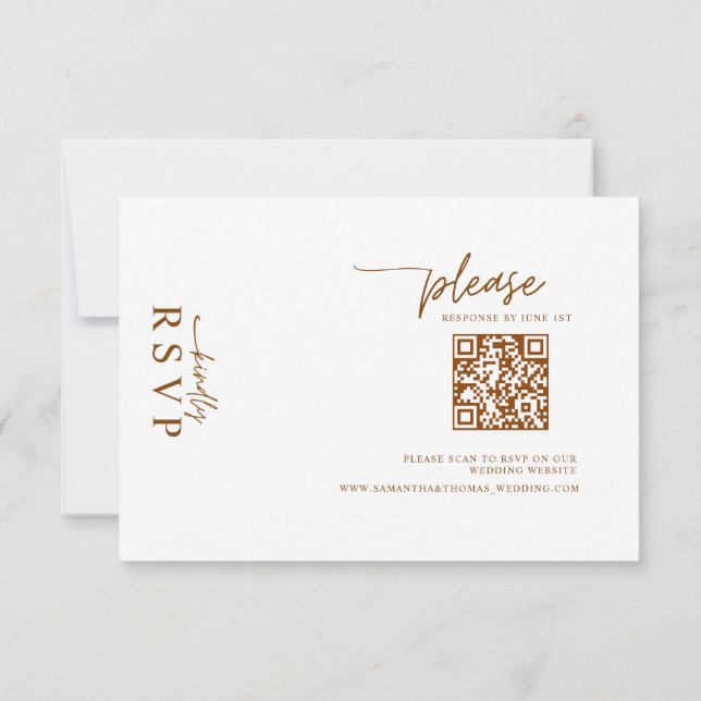 Digital Rustic Terracotta Floral QR Code Wedding  RSVP Card (Back)