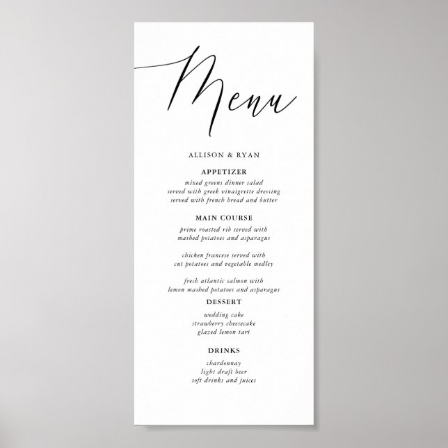 Digital Simple Calligraphy Rustic Wedding Menus Poster (Front)