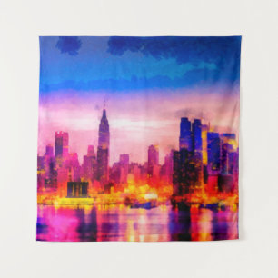 Digital structure of painting. Night cityscapecity Tapestry