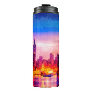 Digital structure of painting. Night cityscapecity Thermal Tumbler