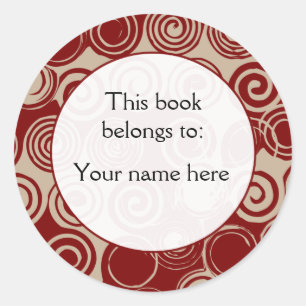 Digital Swirls custom bookplates Brown Classic Round Sticker