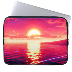 Digital Synthwave Sunset Sea Reflection Laptop Sleeve