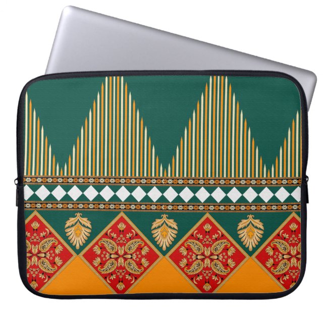 Digital textile design motif with geometrical bord laptop sleeve (Front)