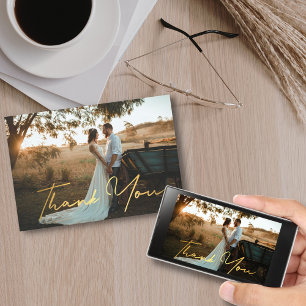 digital thank you gold handwriting wedding photo card