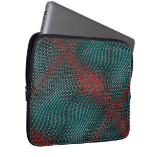 Digital twisted mesh of showy cyan wire over red t laptop sleeve