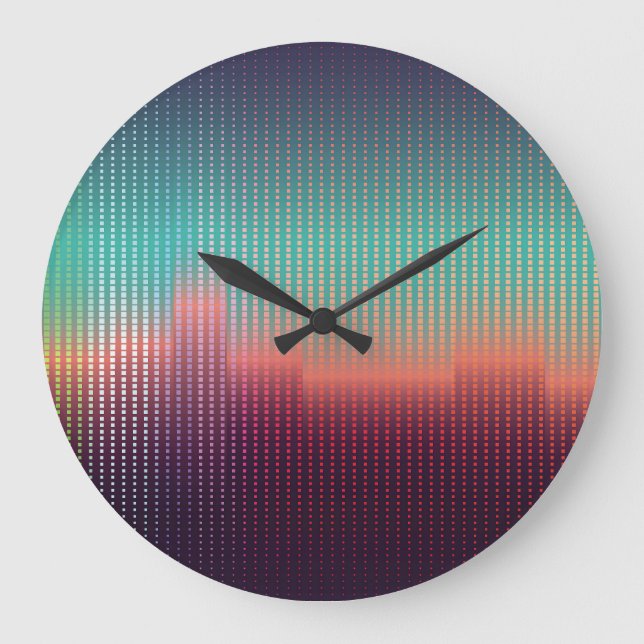 Digital urban landscape, colourful squares. large clock (Front)