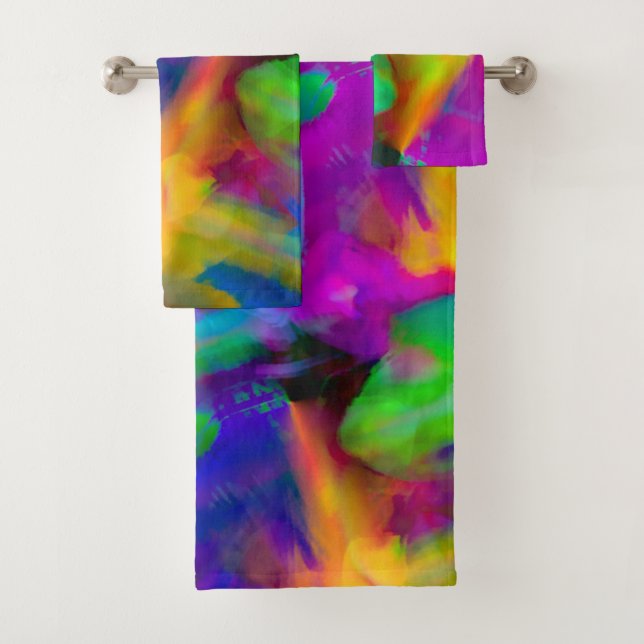 Digital very coloured brush strokes smudges bath towel set (Insitu)