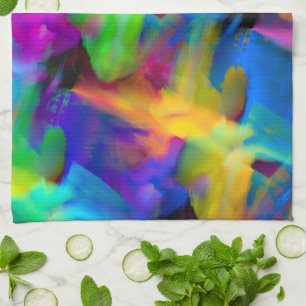 Digital very coloured brush strokes smudges tea towel