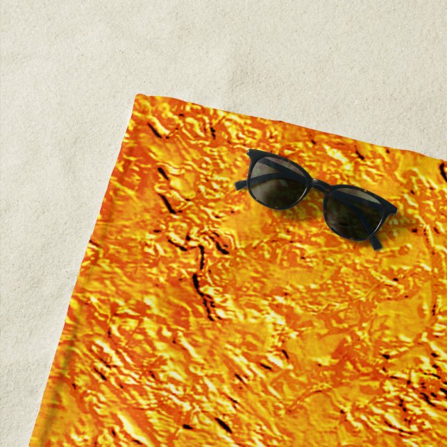 Digital 'wall texture' intese yellow and orange  beach towel (In Situ)