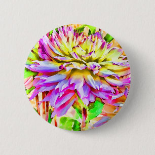 Digital Watercolor Dahlia Pin Button