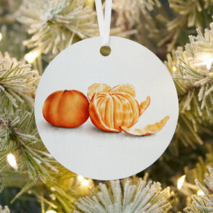 digital watercolor illustration of fresh tangerine metal tree decoration