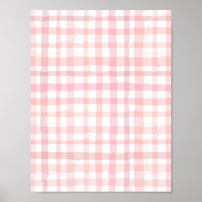 Digital Watercolor Pink Check Paper Poster (Front)