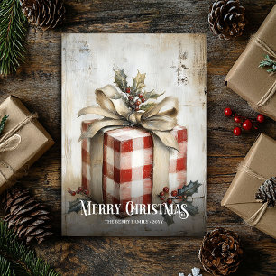 Digital Watercolor Red White Vintage Gift Xmas Holiday Card