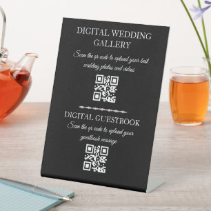  digital wedding gallery & guestbook qr code black pedestal sign
