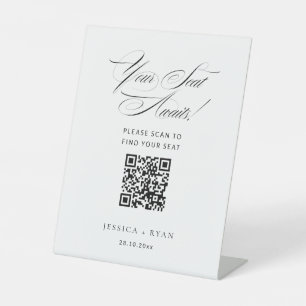 Digital Wedding Script Seating Chart with QR Code Pedestal Sign