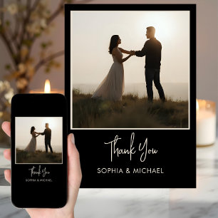 Digital Wedding Thank You Modern Minimal Black Invitation