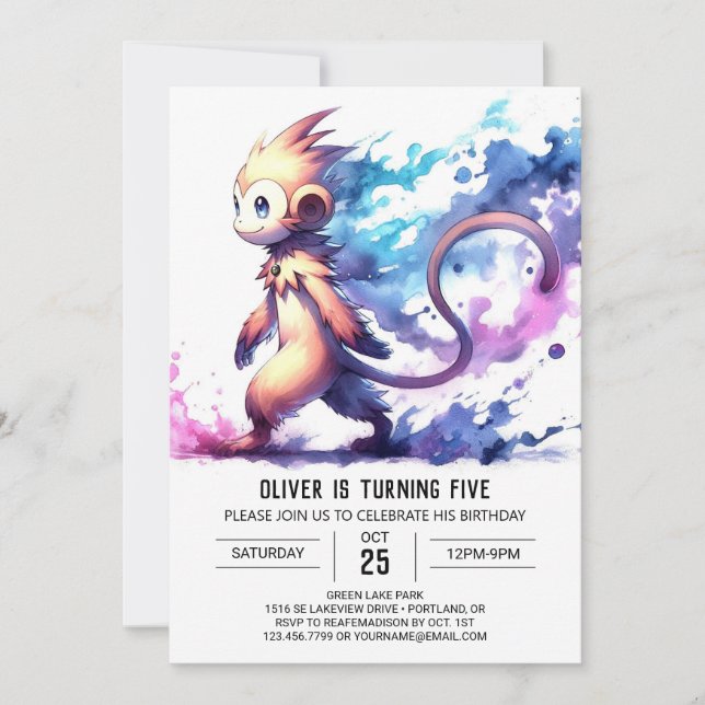 Digital Whimsical Monkey Birthday Invitation (Front)