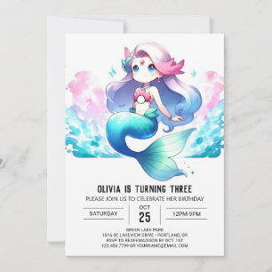 Digital Whimsy Mermaid Birthday Invitation