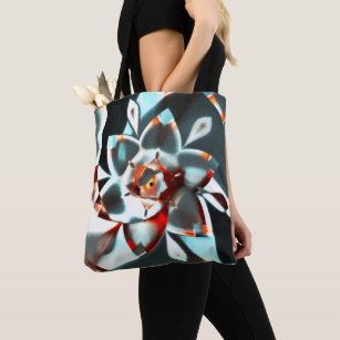 Digital whitish flower with a touch of coral red   tote bag