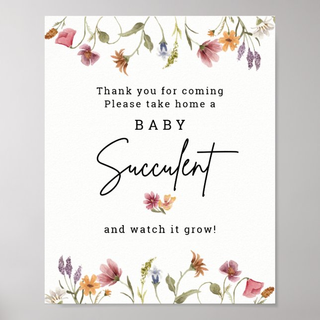 Digital Wildflower Baby Succulent Baby Shower Poster (Front)
