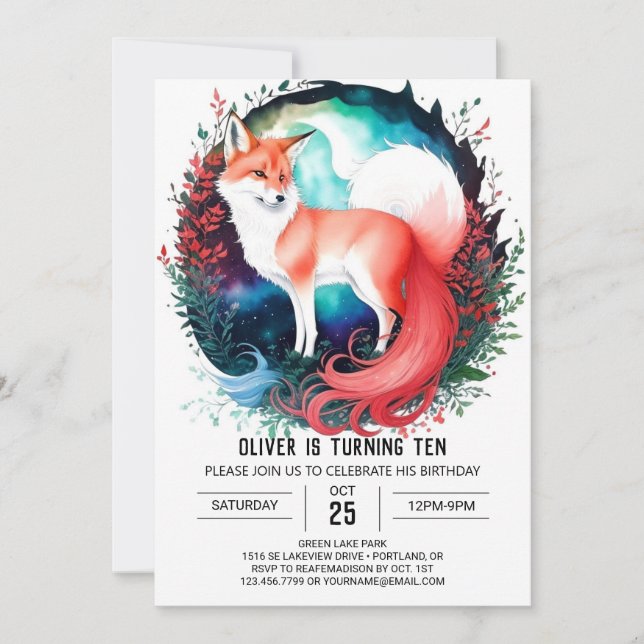 Digital Woodland Animals Fox Birthday Invitation (Front)