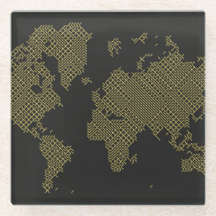 Digital World Map Glass Coaster