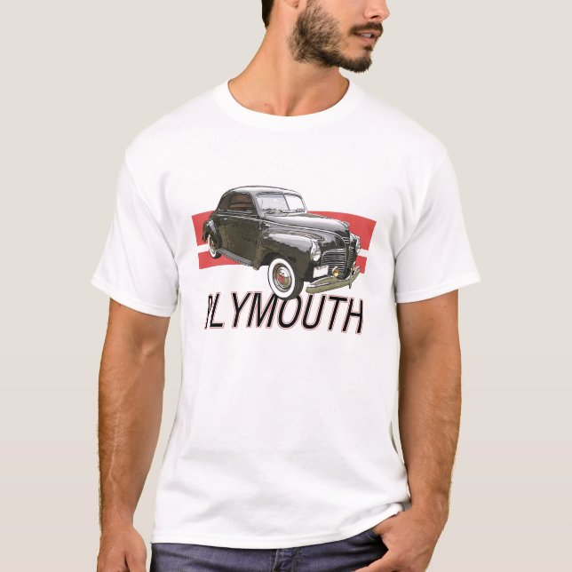 Digitally enhanced image of a black 1941 Plymouth T-Shirt (Front)