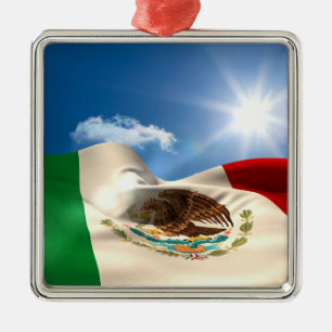 Digitally Generated Mexico Flag Rippling Metal Tree Decoration