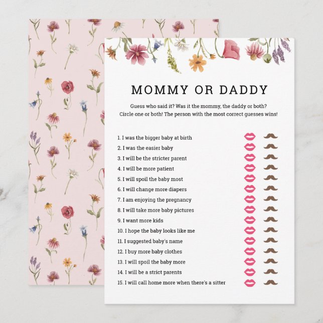 DigitalWildflower Baby Shower Mummy or Daddy Game  Invitation (Front/Back)