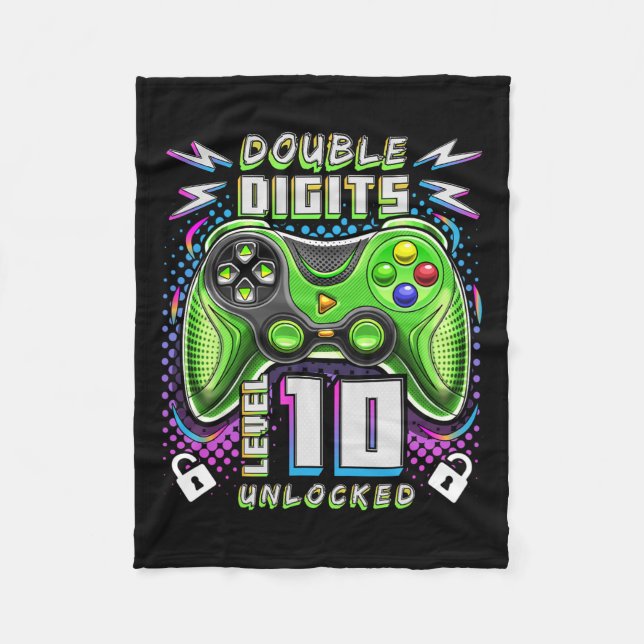 Digits Level 10 Unlocked Video Game 10th Birthday  Fleece Blanket (Front)