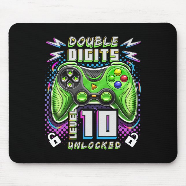 Digits Level 10 Unlocked Video Game 10th Birthday  Mouse Pad (Front)