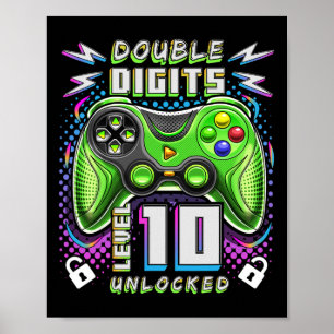 Digits Level 10 Unlocked Video Game 10th Birthday  Poster