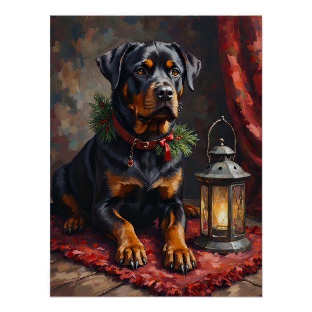 Dignified Rottweiler Dog Christmas Lantern Poster (Front)