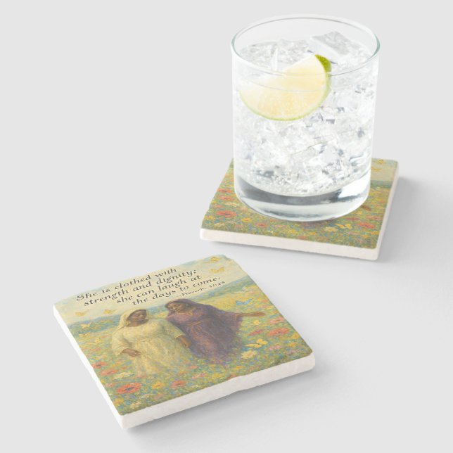 Dignity and Strength Christian Art Stone Coaster (Side)