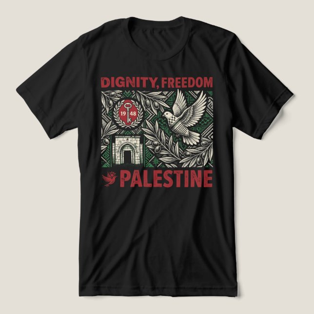 Dignity, Freedom, Palestine Tri-Blend Shirt (Design Front)