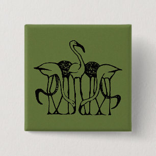 Dijsselhof - Five Flamingos, fine art, 15 Cm Square Badge