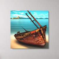 Dilapidated Boat on an Abandoned Sandy Beach