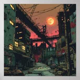 Dilapidated Comic Book City Poster