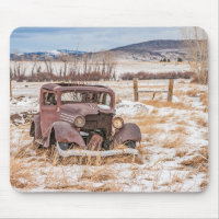 Dilapidated Old Vehicle, Winter, Rural, Mountains