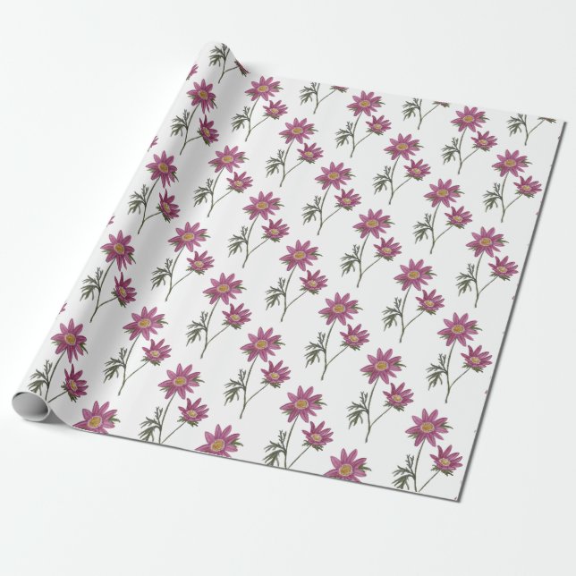 Dill Daisy Wrapping Paper White Pattern (Unrolled)