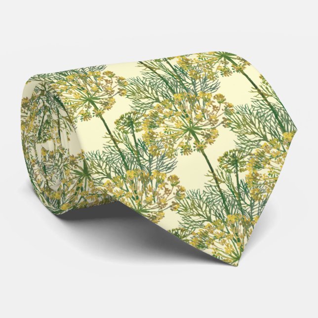 Dill Flower Watercolor Tie – Botanical Herb Illust (Rolled)