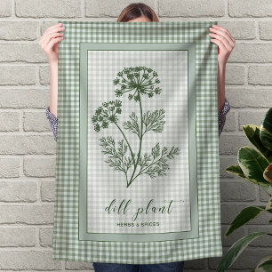 Dill Herb Kitchen Towel – Green Gingham Border