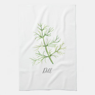 Dill Herb Watercolor Illustration Tea Towel